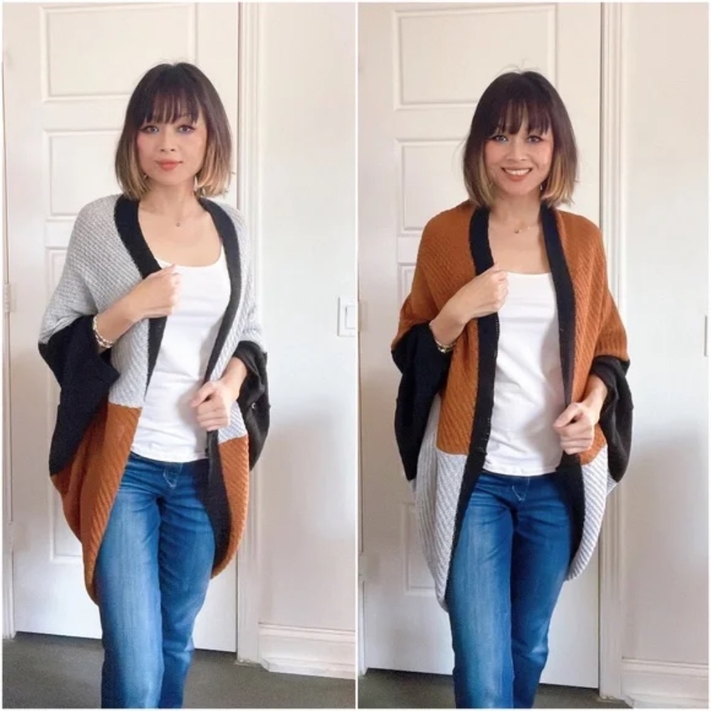 020 Cozy ColorBlock Batwing Oversized Cardigan - Picture 3 of 5